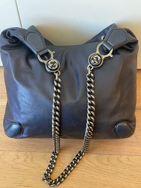 Gucci Blue Leather Chain Shoulder Bag | Large Hobo GG Hardware